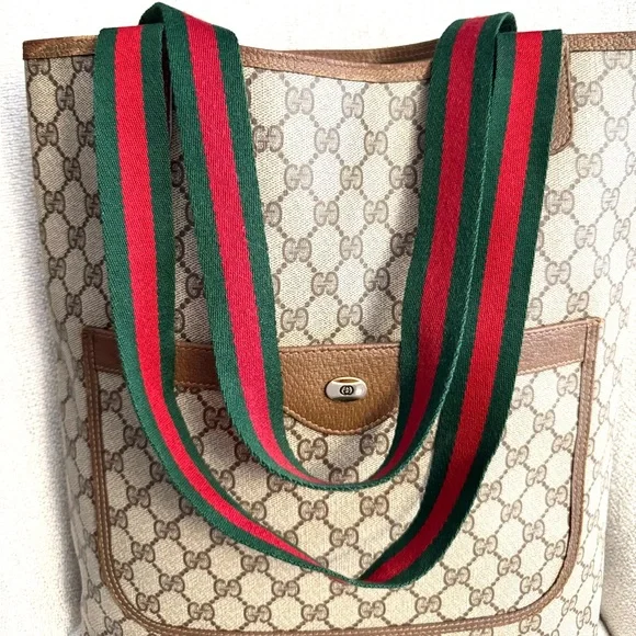Gucci authentic brown monogram coated canvas tote bag ribbon handles - Picture 3 of 16
